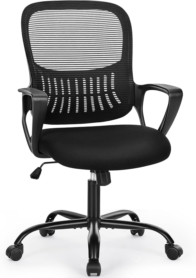 Sweetcrispy Ergonomic Mid-Back Mesh Home Office Desk Chair with Wheels, Lumbar Support, and Comfortable Armrests for Home, Bedroom, Study, Office