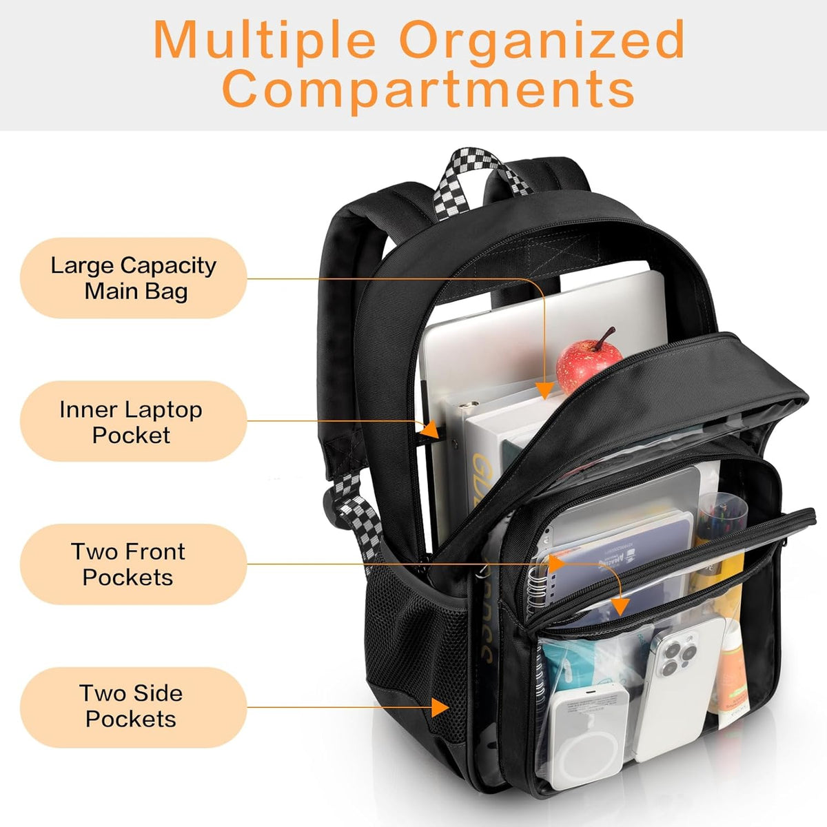 PAMANO Clear Backpack - Heavy Duty PVC & Fabric | Transparent College Bag for Travel & Security - Black