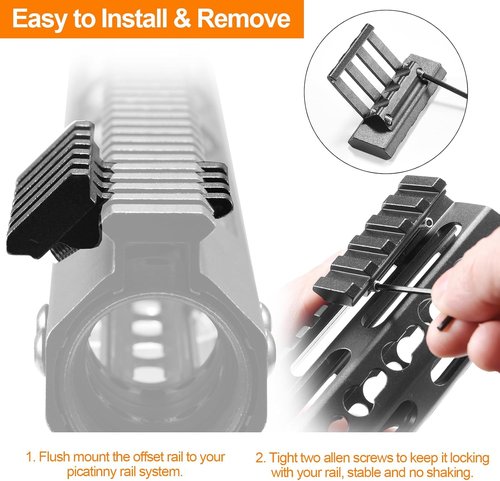 FENTUK Picatinny Offset Rail Mounts - 5 Slot 45 Degree Aluminum Adapter for Flashlight & Laser Sight (2 Pack)