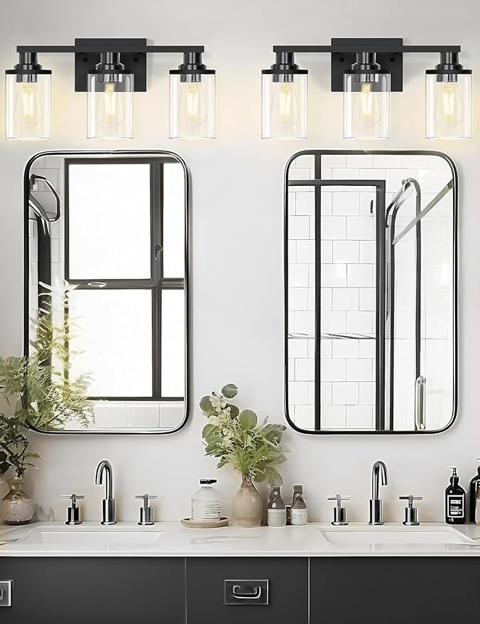 DORESshop 20 Inch Bathroom Light Fixtures, 3-Light Black Bathroom Lighting