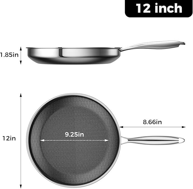 Non Stick Frying Pans,Hybrid Nonstick 12 Inch Frying Pan,Stay-Cool Handle,PFAS PFOA PTFE Free,Dishwasher-Friendly,Nonstick Frying Pan,Oven-Safe,Works on Ceramic and Gas Cooktops