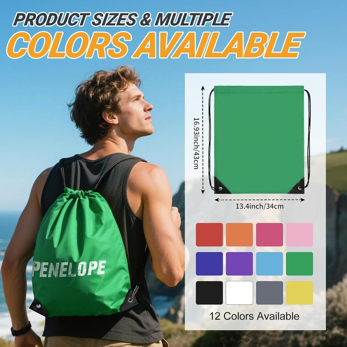 Skiennix Custom Drawstring Bags - Personalized Name Logo Pouch, 13.4” x 17” Size | Bulk Options Available