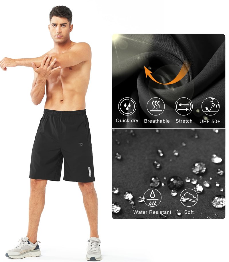 NORTHYARD Men's Athletic Running Shorts Gym Workout 7"/9"/5" Quick Dry Lightweight Sports Basketball Tennis 3 Zipper Pockets Black-9inch L