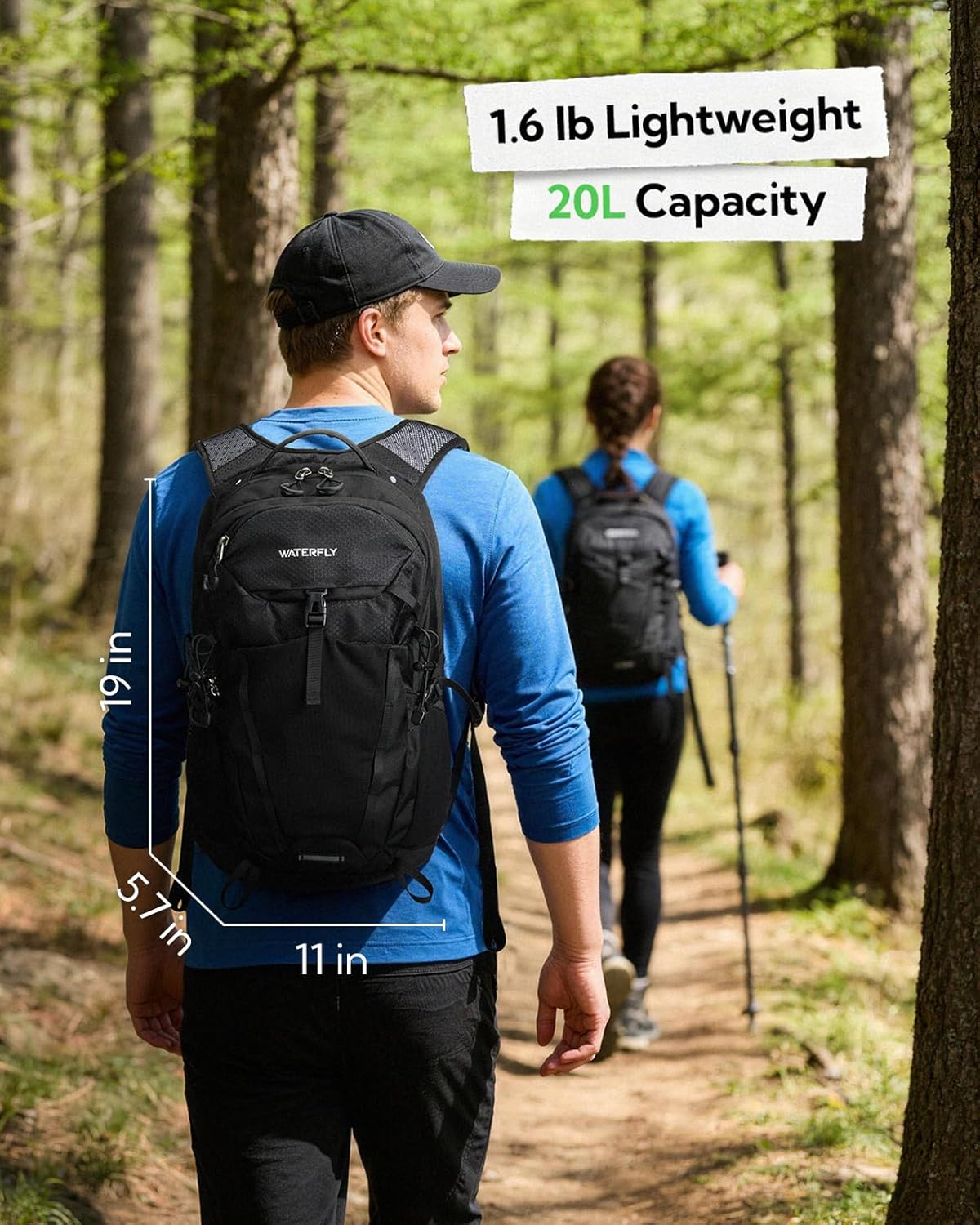 WATERFLY Lightweight 20L Hiking Backpack - Breathable Daypack with Phone Pocket & Hydration Compatibility