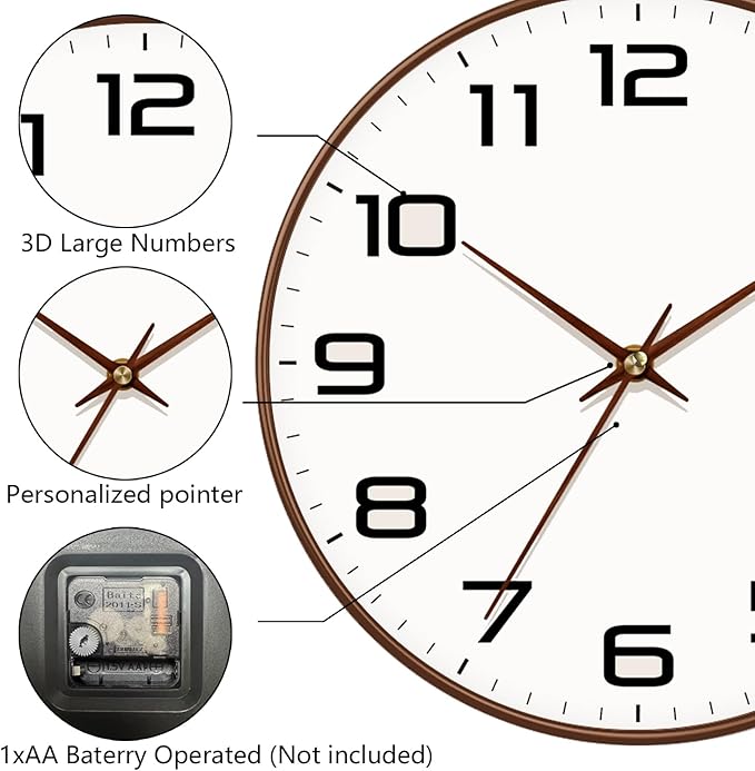 Woodgrain Wall Clock, Silent Non-Ticking Battery Operated Clock 10 Inch