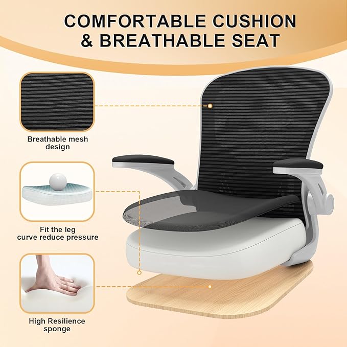 Synorla Office Chair, Ergonomic Desk Chairs 330LBS Capacity High Back Mesh Computer Chair with Flip-up Armrests, Comfy Work Chair with Adjustable Lumbar Support