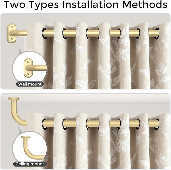 2 Pack Curtain Rods 36-88 Inch, 1 Inch Adjustable Heavy Duty Room Darkening