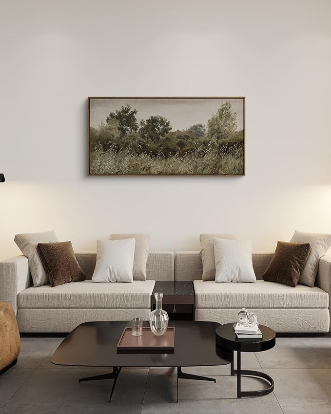 InSimSea Extra Large Framed Vintage Wall Art, Living Room Country Farmhouse Decor, Grassland Landscape Paintings, Canvas Prints, Retro Scenery Long Picture for Bedroom Above of Bed,20x40inch