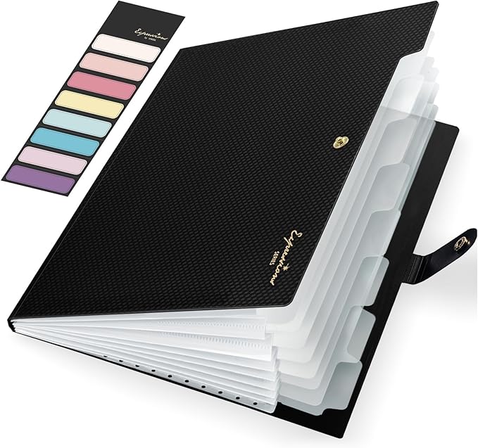 Sooez Accordion File Organizer, Letter Size Expanding File Folder with Labels, 8 Pocket Folders for Document, Portable Paper Bill Receipt Organizer for Home School Office Supplies, A4 Size, Black