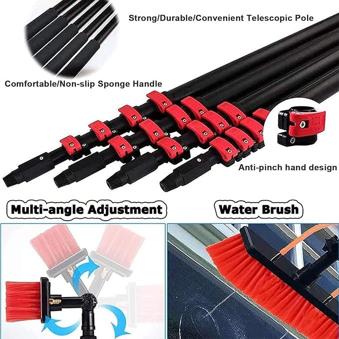 Window Cleaning Pole Cleaner Kit, 3.6M-12M Hose Pole Cleaning Brush Equipment Extendable Outdoor Cleaning Tools Photovoltaic and Solar Panels,55cmbrush-30FT/9M