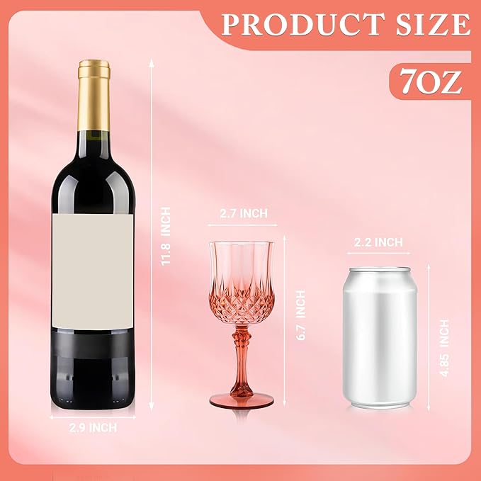 Plastic Wine Glasses，Plastic Goblets Vintage Style Cordial Drinking Glasses for Wedding Reception, Grand Event Party Supplies (24, Rose Gold)