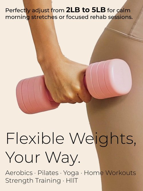 kure.fit Adjustable Dumbbell Set｜2LB 3LB 4LB 5LB Light Hand Weights for Women｜One-Twist Weight Adjustment｜Non-Slip Curved Grip Handle｜Free Weights for Home Gym, Rehab, Pilates, Yoga, Strength Training