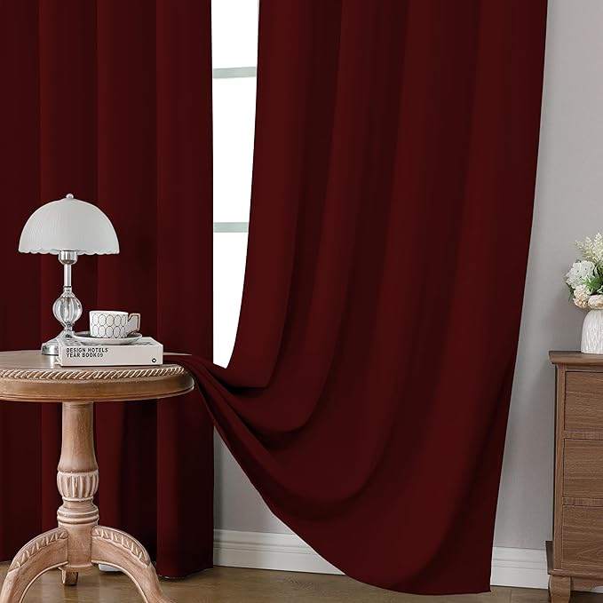 CUCRAF Burgundy Red Blackout Curtains Customize, Rod Pocket Room Darkening