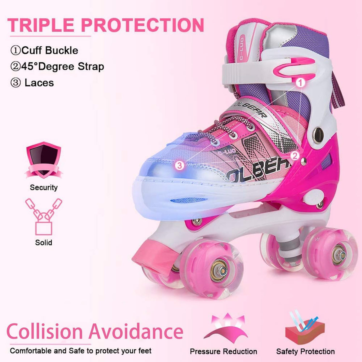 Sowume Adjustable Roller Skates - Illuminating Wheels for Girls & Women | Safe & Fun Design