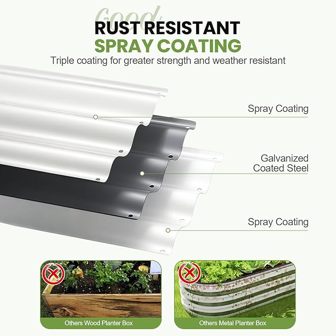 G GOOD GAIN Raised Garden Beds - 8x2x1ft Galvanized Planter Boxes Kit with Protective Tape & Gloves & Tools | Oval Metal Outdoor Raised Bed for Gardening Vegetables, Fruits, Flowers, Herbs, White