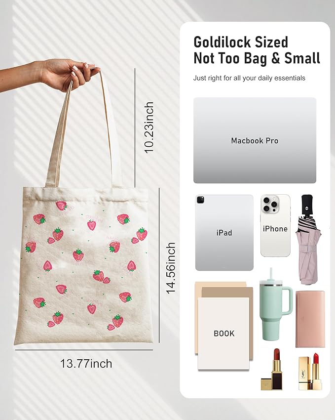 Canvas Tote Bag with Aesthetic Prints, Cute Tote Bag for Women Girls with Wide Strap, Gifts for Cat Book Lovers