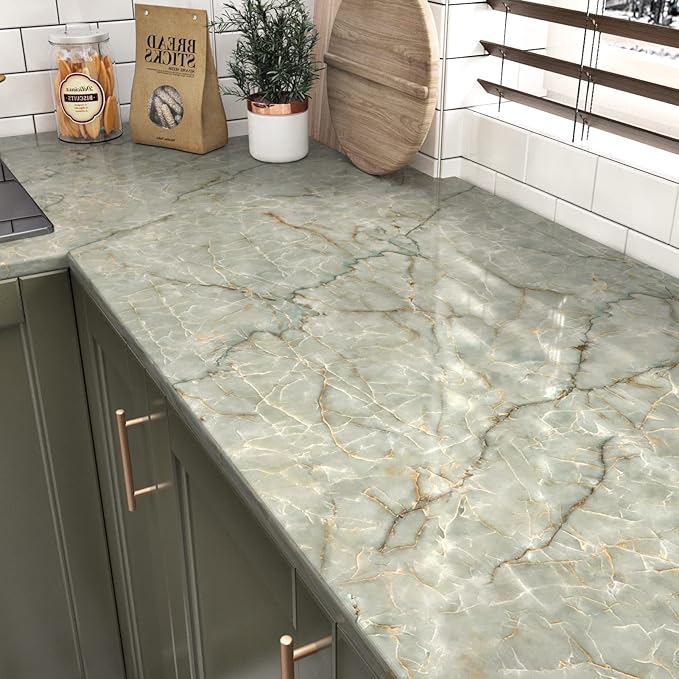 Cyan Marble Contact Paper for Countertops Waterproof Marble Wallpaper Peel and