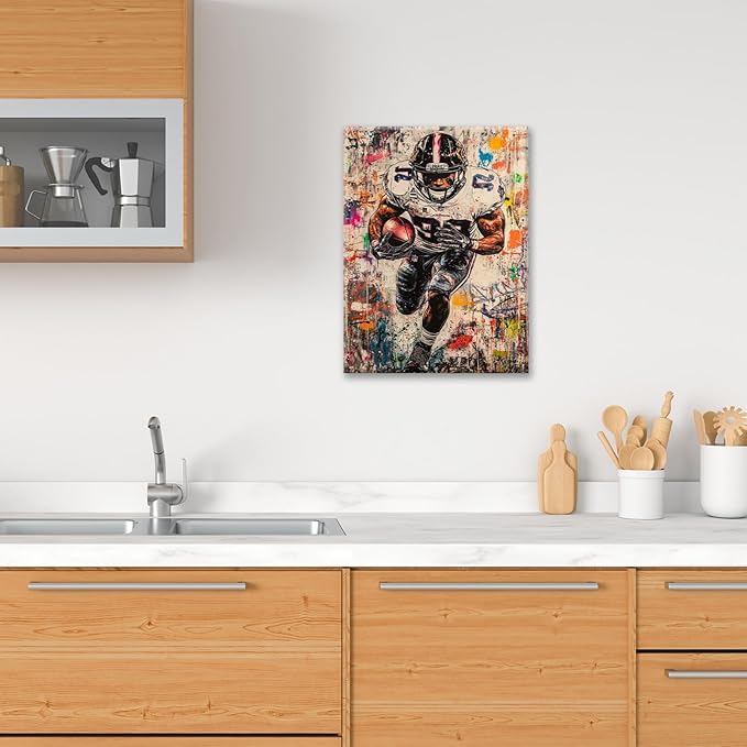 Graffiti Football Wall Art, Banksy American Football Pictures Wall Decor, Rugby Sports Canvas Prints Painting, Sport Poster Framed Artwork for Boys Room Bedroom Bathroom Living Room Office 24"X16"