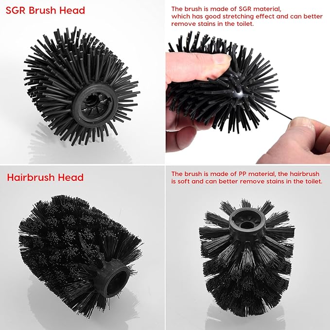 Toilet Bowl Brush Stainless Steel Black Toilet Brush and Holder Set Premium Toilet Brush Freestanding Includes 2 Brush Heads - Enclosed Concealed Design (Black)