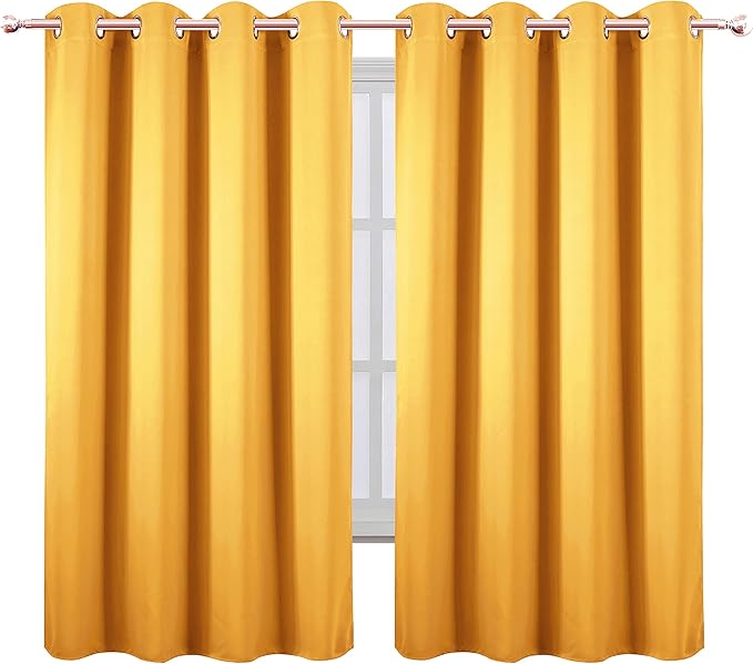 LEMOMO Yellow Thermal Blackout Curtains/52 x 63 Inch/Set of 2 Panels Room