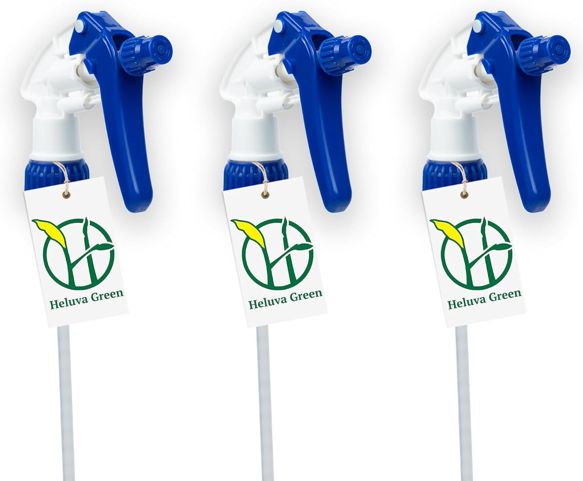 Heluva Green Spray Bottle Nozzle Replacement, Bottle Tops Only - Sprayer Nozzle Triggers for Heavy Duty, Commercial, Home Cleaning Solutions - Fits 8,16,24,32 oz Plastic & Glass Bottles, Blue 3 Pack