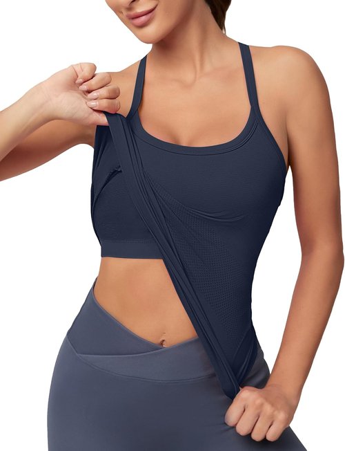 MathCat Workout Tank Tops - Sleeveless Gym Tops with Built-In Bra | Seamless Racerback Design