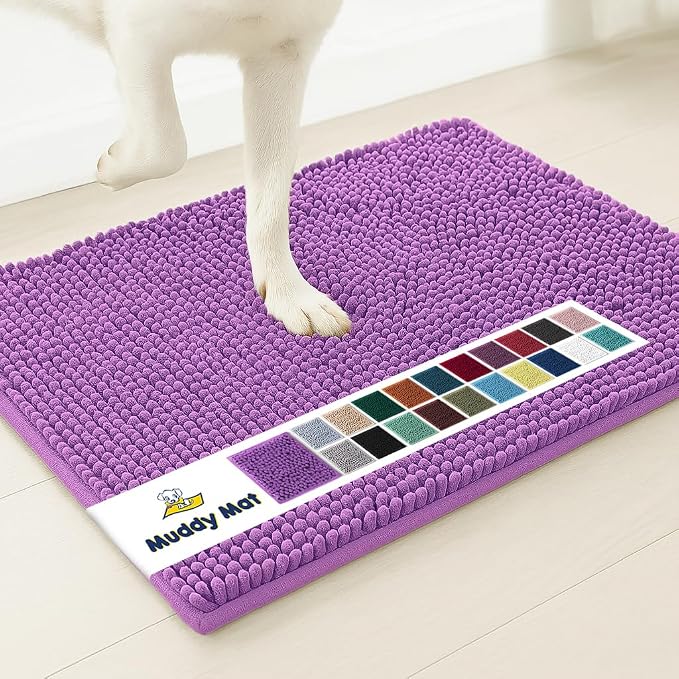 Muddy Mat® | Super Water Absorbent Door Mat Indoor, Microfiber Quick Dry Chenille Entryway Rug, Slip Resistant Front Door Mat, Indoor Mats for Entryway, Machine Washable Pet Rug, Purple 16"x24"
