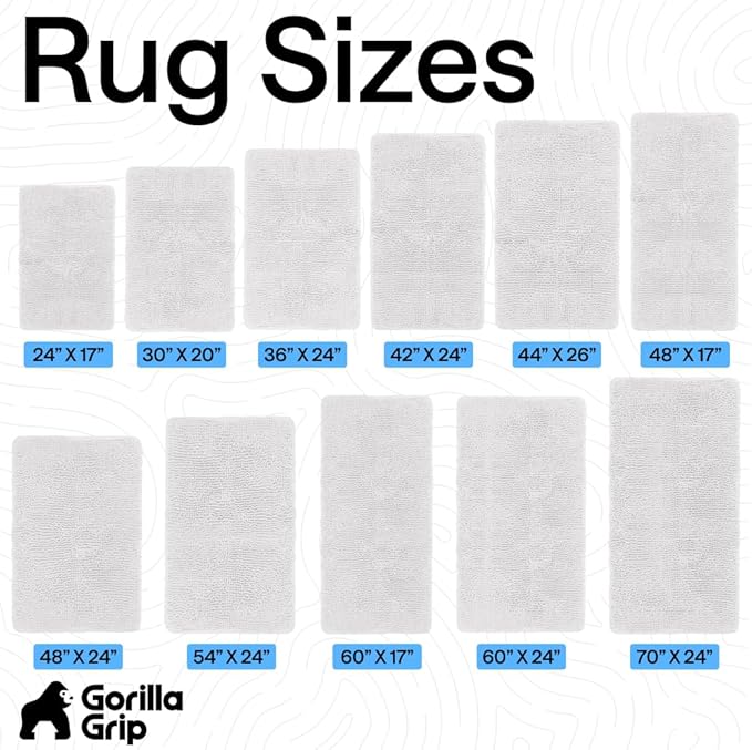 GORILLA GRIP Bath Rug Mat 48x24, Thick Soft Absorbent Chenille, Quick Dry Microfiber Mats, Rubber Backing Washable Shower Floor Rugs, Bathmat Runner, US Designed Bathroom Home Decor Accessories White
