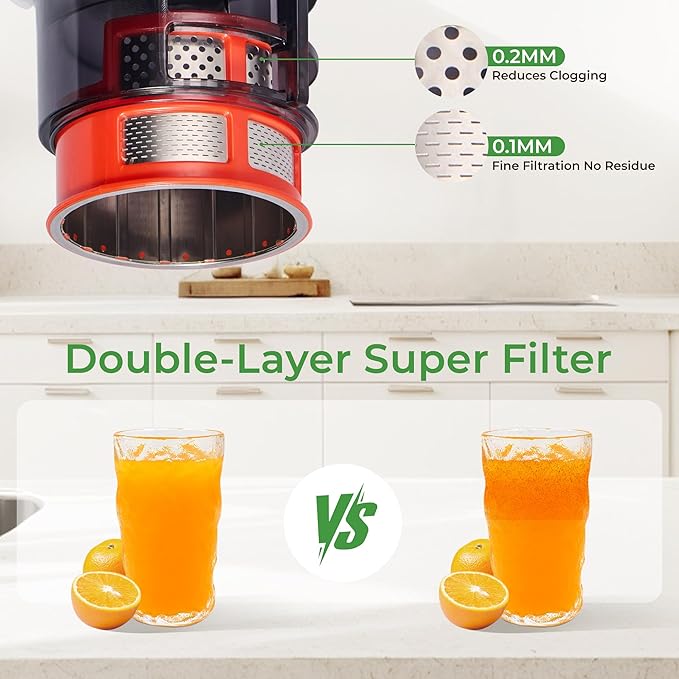 Masticating Juicer with 250W DC Motor, 5.4" Wide Feed Chute, Slow Cold Press Juice Extractor for Whole Fruits & Vegetables, High Juice Yield (DC-Gray)