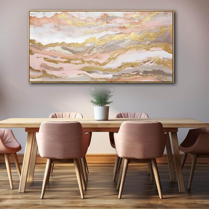 YJYart Canvas Wall Art Gold Living Room Decor Pink Canvas Art Room Decor