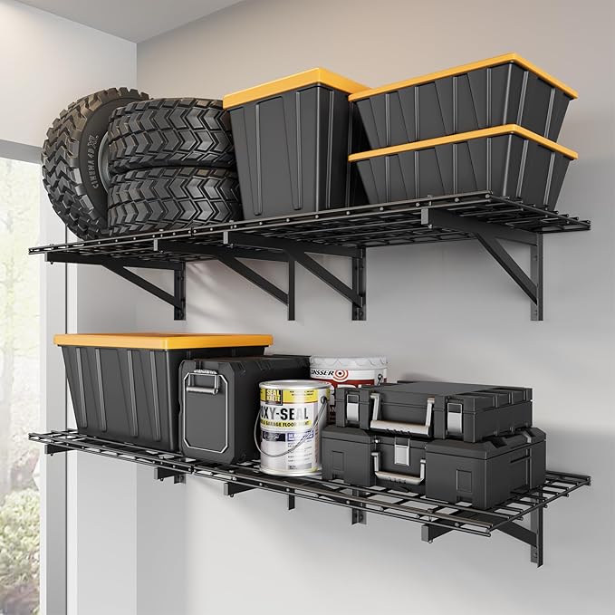 Jusgym 4 Pack Heavy Duty Garage Wall Shelving Set, Wall Mounted Garage Shelves