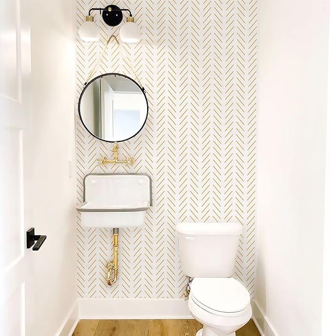 Erfoni Yellow and White Peel and Stick Wallpaper Modern Herringbone Wallpaper