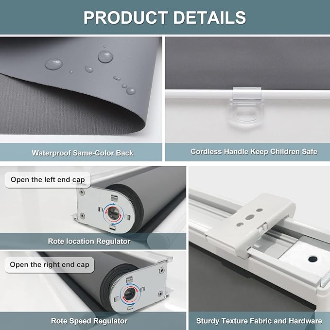 AOSKY Cordless Roller Shades Blackout Blinds