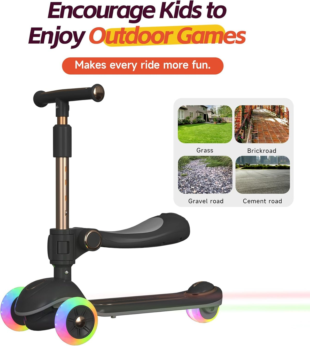 Skiennix 2-in-1 Toddler Scooter - Sit-to-Stand Training for Kids Ages 2-5 | Adjustable Handlebars & Light-Up Wheels
