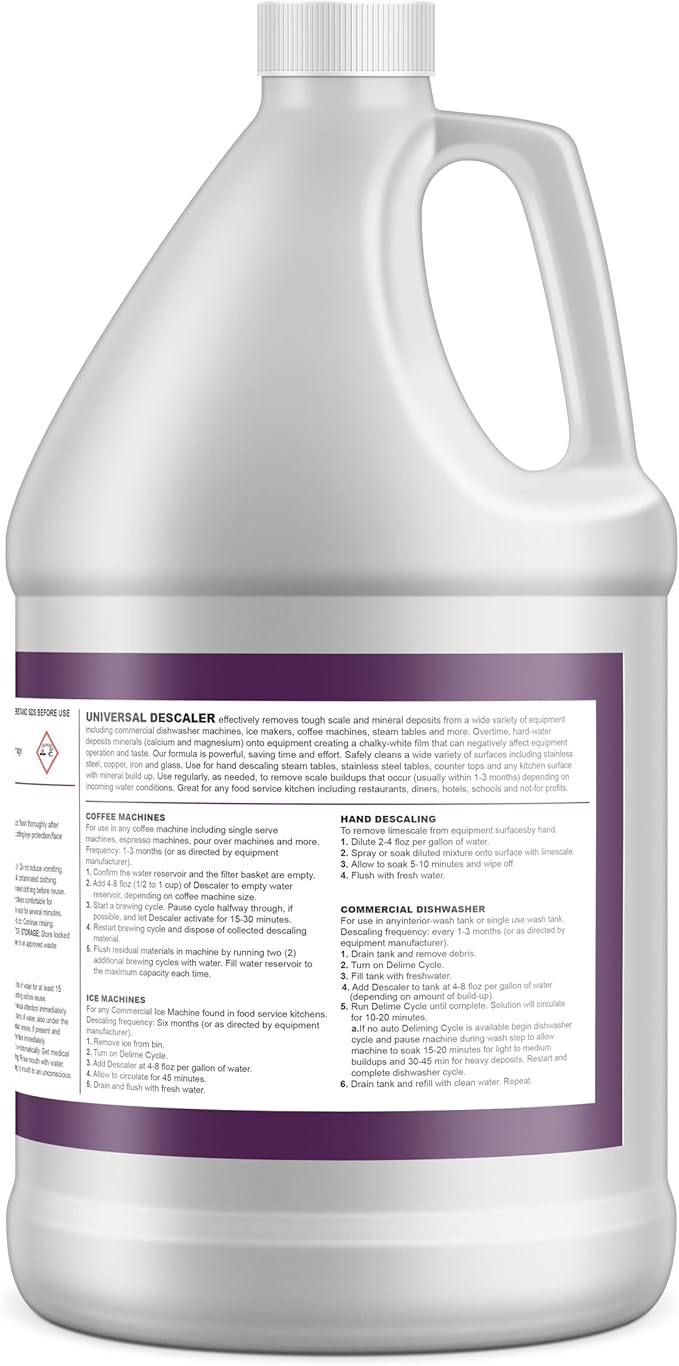 Universal Descaler - 1 Gallon - Commercial Grade Delimer for Dishwasher - Ice Machine Cleaner and Coffee Pot Descaler - Steam Tables - Hand Descaling