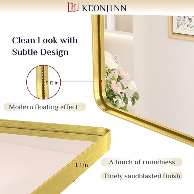 Keonjinn Gold Bathroom Mirrors for Over Sink, 22” x 30” Rounded Rectangle