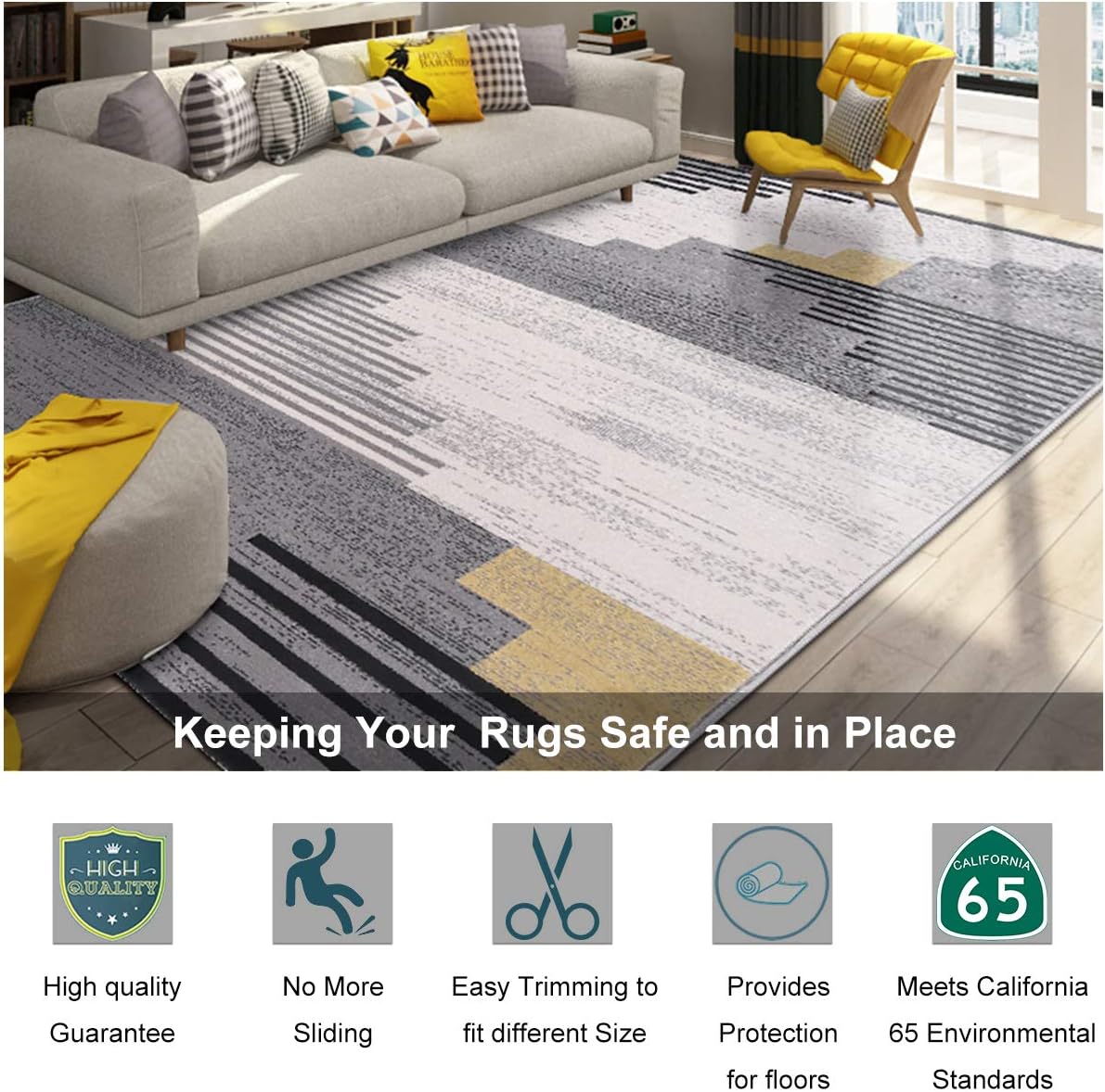 Non Slip Rug Pad Grippers - 2x3, 1/8" Thick, (Felt + Rubber) Double Layers Area Carpet Mat Tap, Provides Protection and Cushioning for Hardwood or Tile Floors