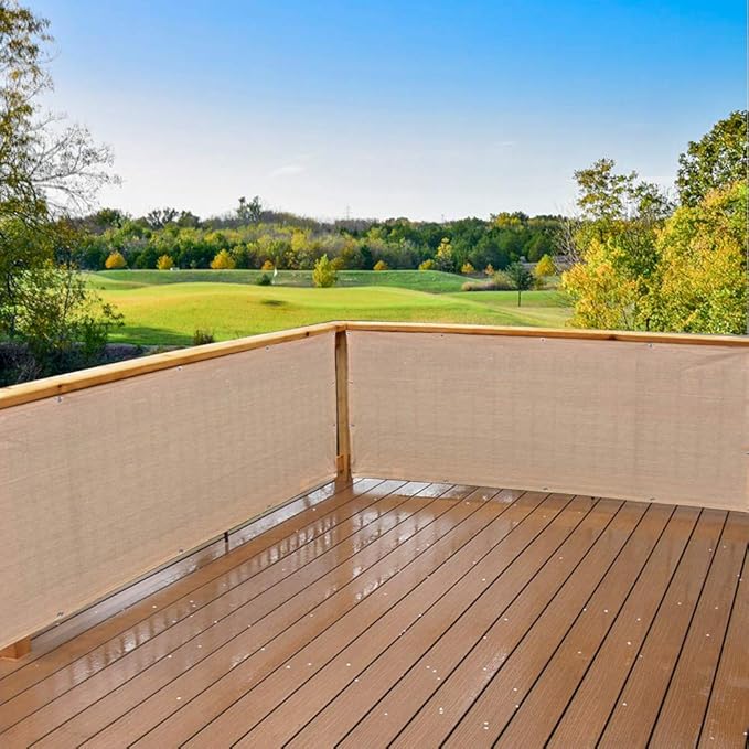 Alion Home© Elegant Privacy Screen for Backyard Deck, Patio, Balcony, Fence, Pool, Porch, Railing. Banha Beige 35 inches Height (3' x 15')