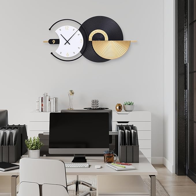 Large Wall Clock Geometric Oversize Modern Clocks Battery Operated Gold Iron