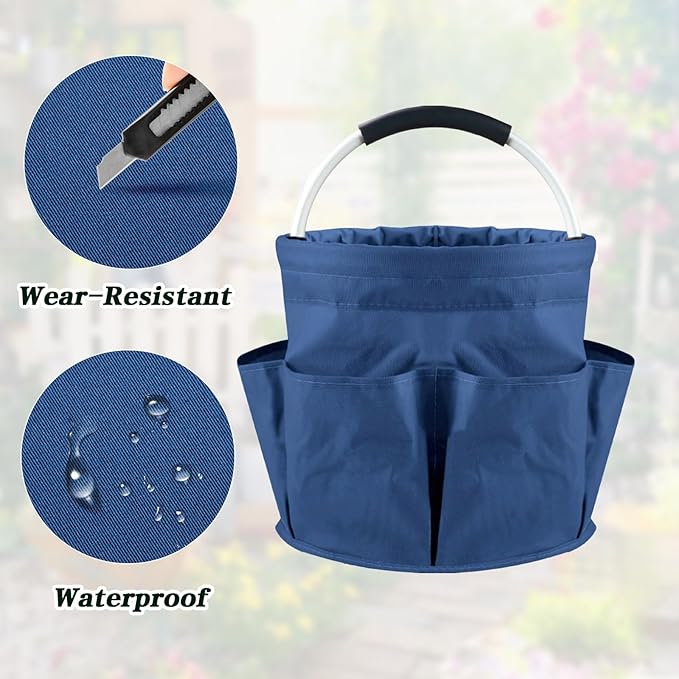 Garden Tool Bag with Pockets, 17L Large Waterproof Oxford Gardening Tote, Non-Slip Rubber Grip Handles, Durable Organizer for Garden Supplies (Blue)