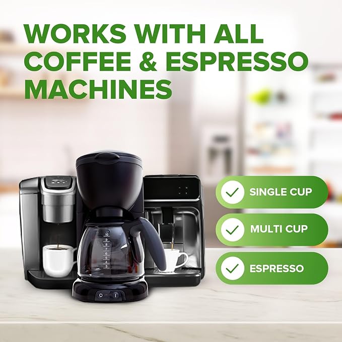 Renuv® Coffee Maker Cleaner & Descaler Tablets, 12 Uses for Keurig, Ninja, Breville, Delonghi, Nespresso, Miele, Jura, Mr Coffee, Cuisinart Descaling Solution for Coffee Pot Maker & Espresso Machines