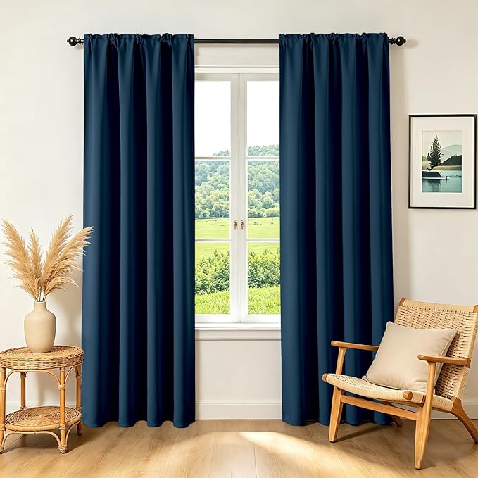 CUCRAF Navy Blue Blackout Curtains 108 inch Length 2 Panels Set, Rod Pocket