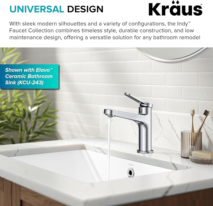 KRAUS Indy Single Handle One Hole Bathroom Sink Faucet in Chrome, KBF-1411CH