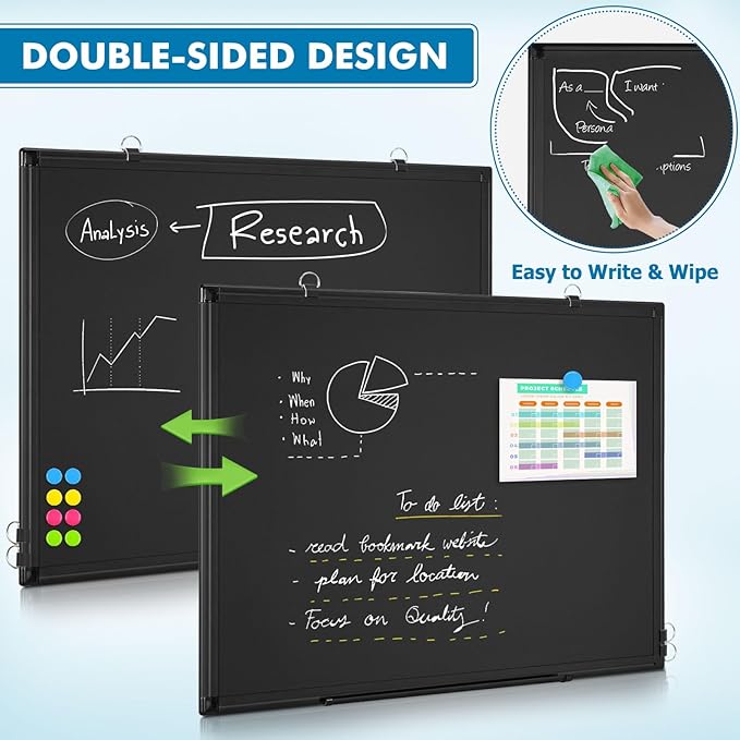 Magnetic Chalk Board, 36“x24” Black Chalkboard Double-Sided Dry Erase Board