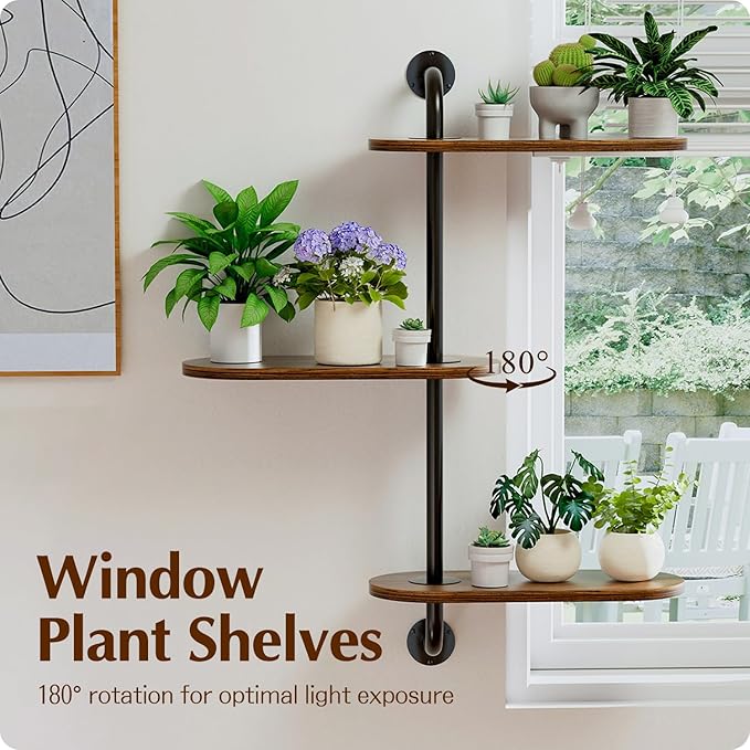 Rotating Window Plant Shelves 3-Tier, Wooden Window Shelf