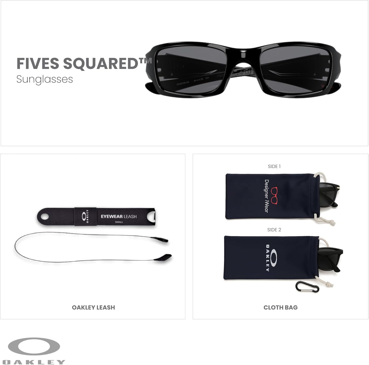 OAKLEY Fives Squared OO9238 Sunglasses For Men + BUNDLE Leash+ Bundle Accessory Leash Kit, Microfiber Pouch