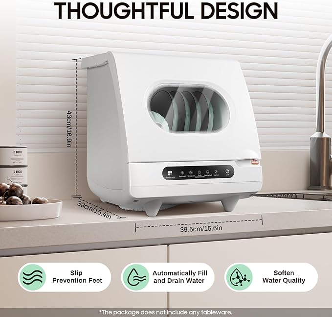 800W Countertop Dishwasher 5 Washing Program with 360°Dual Spray Leak-Proof Dry Portable Dishwasher Compact & Convenient Mini Dishwasher for Kitchen,Office,RV (800W-15.6 * 15.4 * 16.9in)