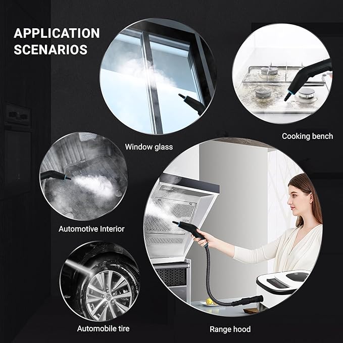 Heapsion Steam Cleaner, Steamer for Cleaning with 15s Heat-Up, 6 Adjustable Levels, Large 1.32 Quarts Tank, Pressurized Handheld Steam Cleaner for Home, Dirt, Grease, Grout, Tile,Floor, Car, 12 pcs