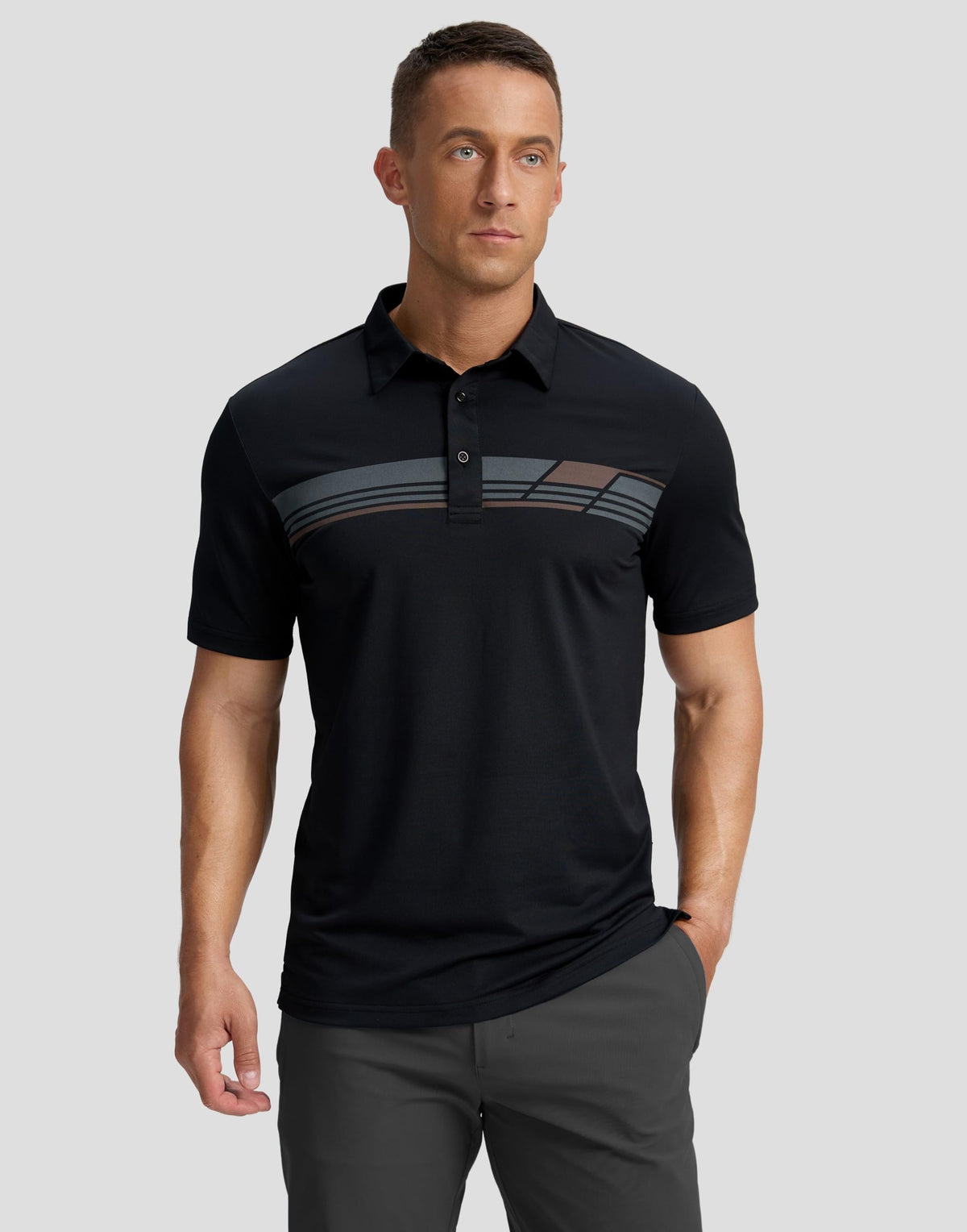Men's Golf Shirts Dry Fit Moisture Wicking Performance Short Sleeve Collared Polo Shirts for Casual Athletic Business (Black Parallelogram, 4XL)