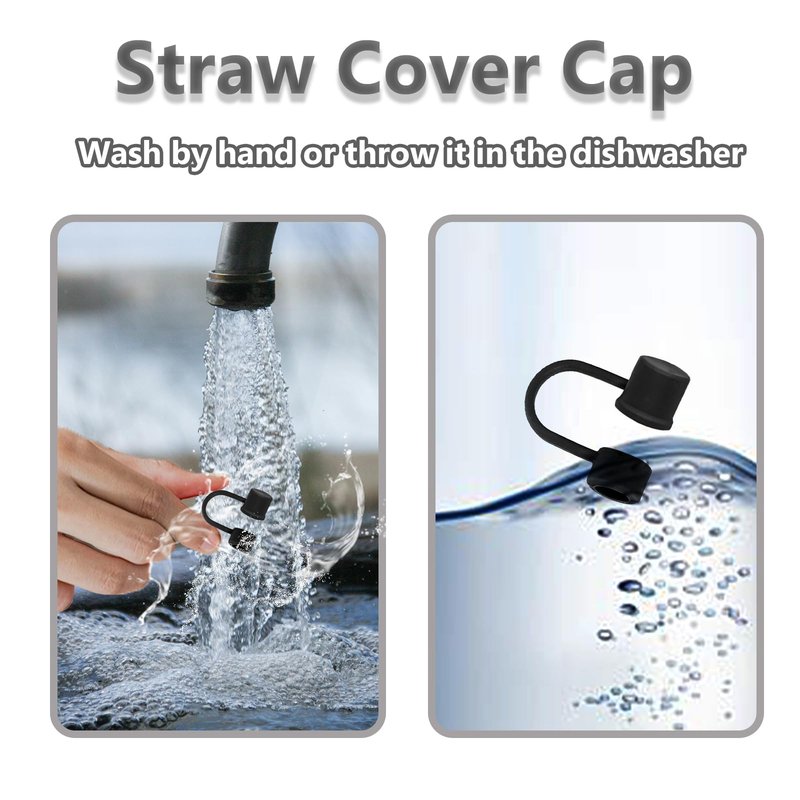 CEDIDJAC 6PCS Silicone Straw Covers Cap Compatible with Stanley Cup 30-40 oz Tumbler with Handle 10mm Straw Toppers，Dust-Proof Reusable Straw Cover for Stanley Cup Accessories (Black)
